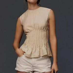 Anthropology Della Pleated-Waist Shell Top NWT Beige Size 2X MSRP $88